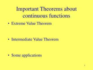 Important Theorems about continuous functions