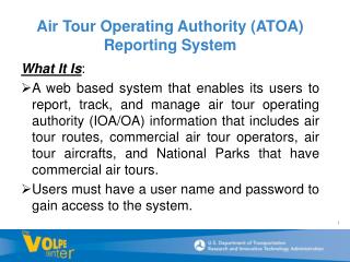 Air Tour Operating Authority (ATOA) Reporting System