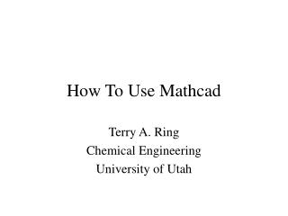 How To Use Mathcad