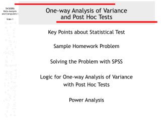 One-way Analysis of Variance and Post Hoc Tests