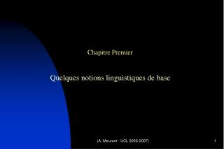 Chapitre Premier Quelques notions linguistiques de base