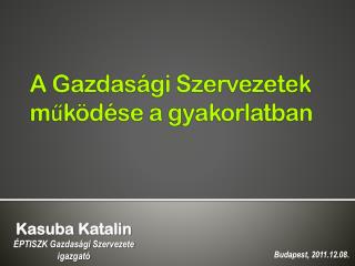 A Gazdasági Szervezetek működése a gyakorlatban