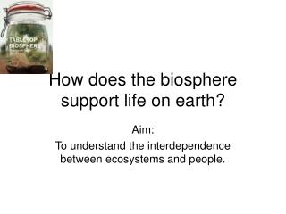 How does the biosphere support life on earth?