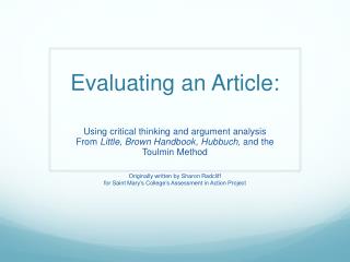 Evaluating an Article: