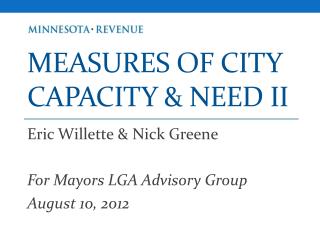 Measures of city capacity &amp; need II