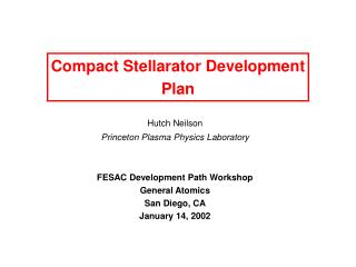 Compact Stellarator Development Plan