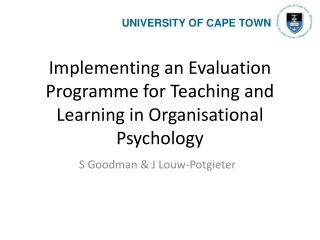 Implementing an Evaluation Programme for Teaching and Learning in Organisational Psychology