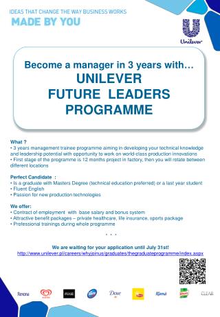 Become a manager in 3 years with … UNILEVER FUTURE LEADERS PROGRAMME