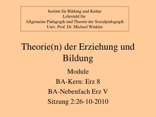 Theorie(n) der Erziehung und Bildung