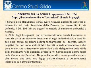 IL DECRETO SULLA SCUOLA: approvato il D.L. 104.