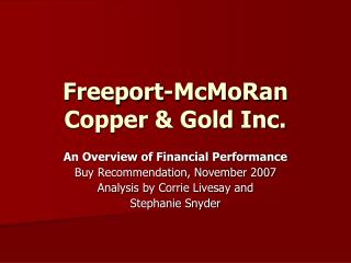 Freeport-McMoRan Copper &amp; Gold Inc.