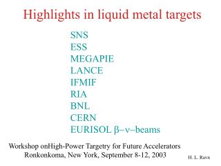 Highlights in liquid metal targets