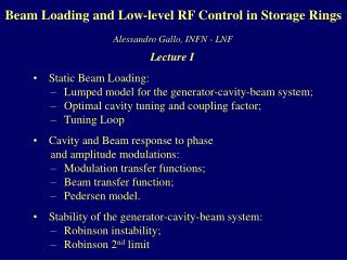 Static Beam Loading: 	Lumped model for the generator-cavity-beam system;