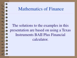 Mathematics of Finance