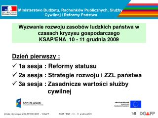Dzień pierwszy :  1 a sesja : Reformy statusu