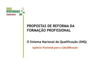 PROPOSTAS DE REFORMA DA FORMAÇÃO PROFISSIONAL O Sistema Nacional de Qualificação (SNQ)