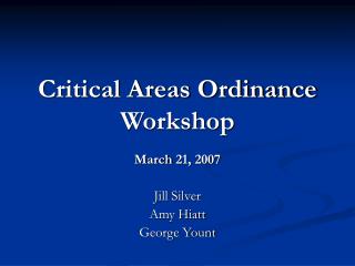 Critical Areas Ordinance Workshop