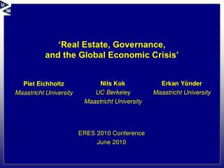 ‘Real Estate, Governance, and the Global Economic Crisis’