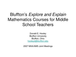 Bluffton’s Explore and Explain Mathematics Courses for Middle School Teachers