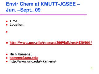 Envir Chem at KMUTT-JGSEE – Jun. –Sept., 09