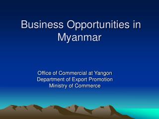 Business Opportunities in Myanmar