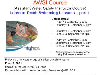 AWSI Course (Assistant Water Safety Instructor Course) Learn to Teach Swimming Lessons – part 1