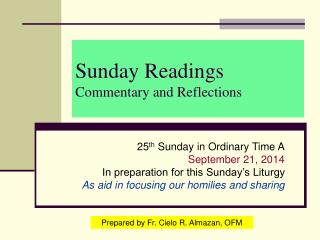 Sunday Readings Commentary and Reflections
