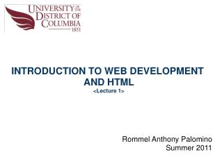 INTRODUCTION TO WEB DEVELOPMENT  AND HTML &lt;Lecture 1&gt;