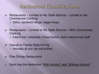 Restaurant Classifications