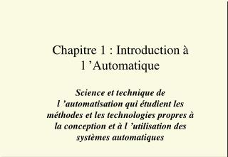 Chapitre 1 : Introduction à l ’Automatique