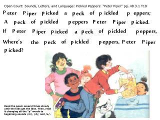 Open Court: Sounds, Letters, and Language: Pickled Peppers: “Peter Piper” pg. 48 3.1 T18
