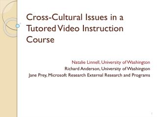 Cross-Cultural Issues in a Tutored Video Instruction Course