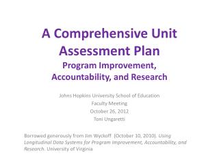 A Comprehensive Unit Assessment Plan Program Improvement, Accountability, and Research