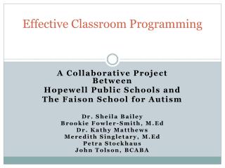 Effective Classroom Programming