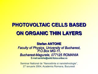 PHOTOVOLTAIC CELLS BASED ON ORGANIC THIN LAYERS