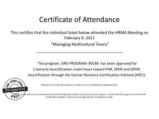 Certificate of Attendance