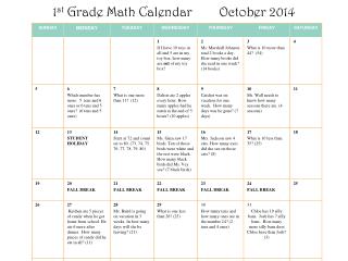 1 st Grade Math Calendar October 2014