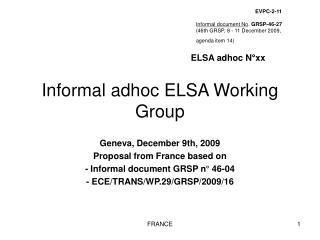 Informal adhoc ELSA Working Group