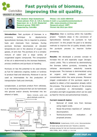 Fast pyrolysis of biomass, improving the oil quality.