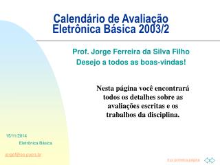 Calendário de Avaliação Eletrônica Básica 2003/2