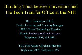 Building Trust between Inventors and the Tech Transfer Office at the NIH