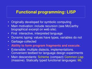 Functional programming: LISP