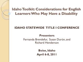 Idaho Toolkit: Considerations for English Learners Who May Have a Disability