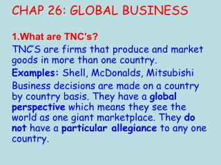 CHAP 26: GLOBAL BUSINESS