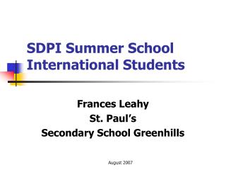 SDPI Summer School International Students