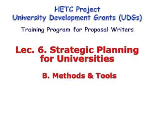 Lec. 6. Strategic Planning for Universities