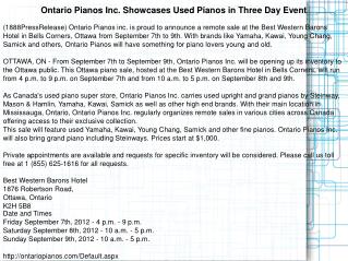 Ontario Pianos Inc. Showcases Used Pianos in Three Day Event