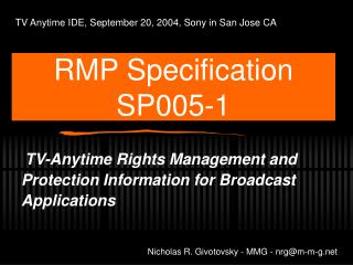 RMP Specification SP005-1
