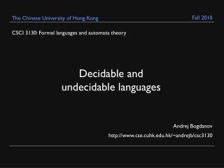 CSCI 3130: Formal languages and automata theory