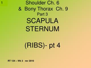 Shoulder Ch. 6 &amp; Bony Thorax Ch. 9 Part 3 SCAPULA STERNUM (RIBS)- pt 4